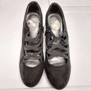 🖤 Mootsies Tootsies Criss Cross Ballerina Style Faux Suede Heels Size 6.5